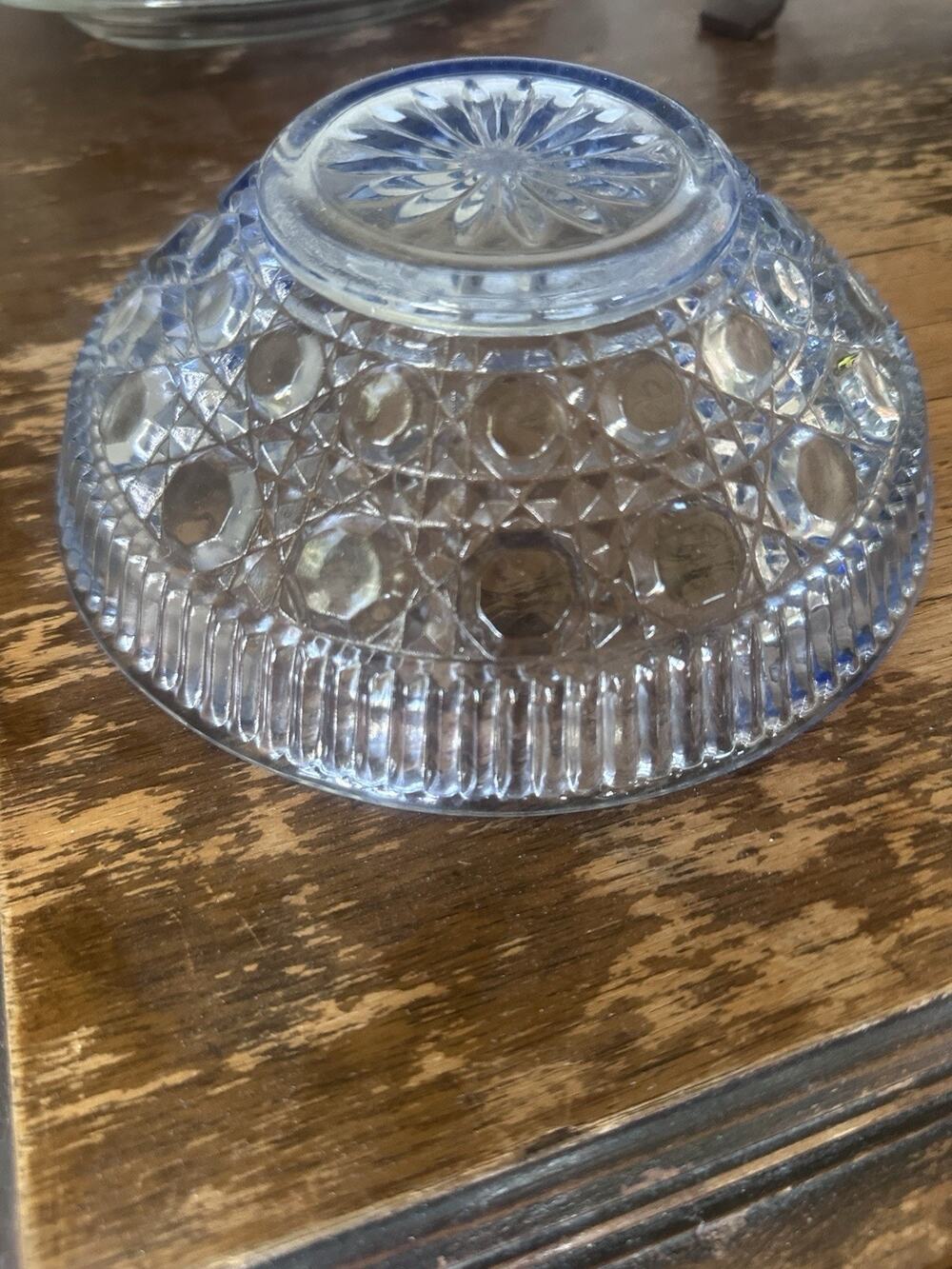 Vintage Indiana Glass Windsor Blue Button and Cane Pressed Glass Bowl 7.5"